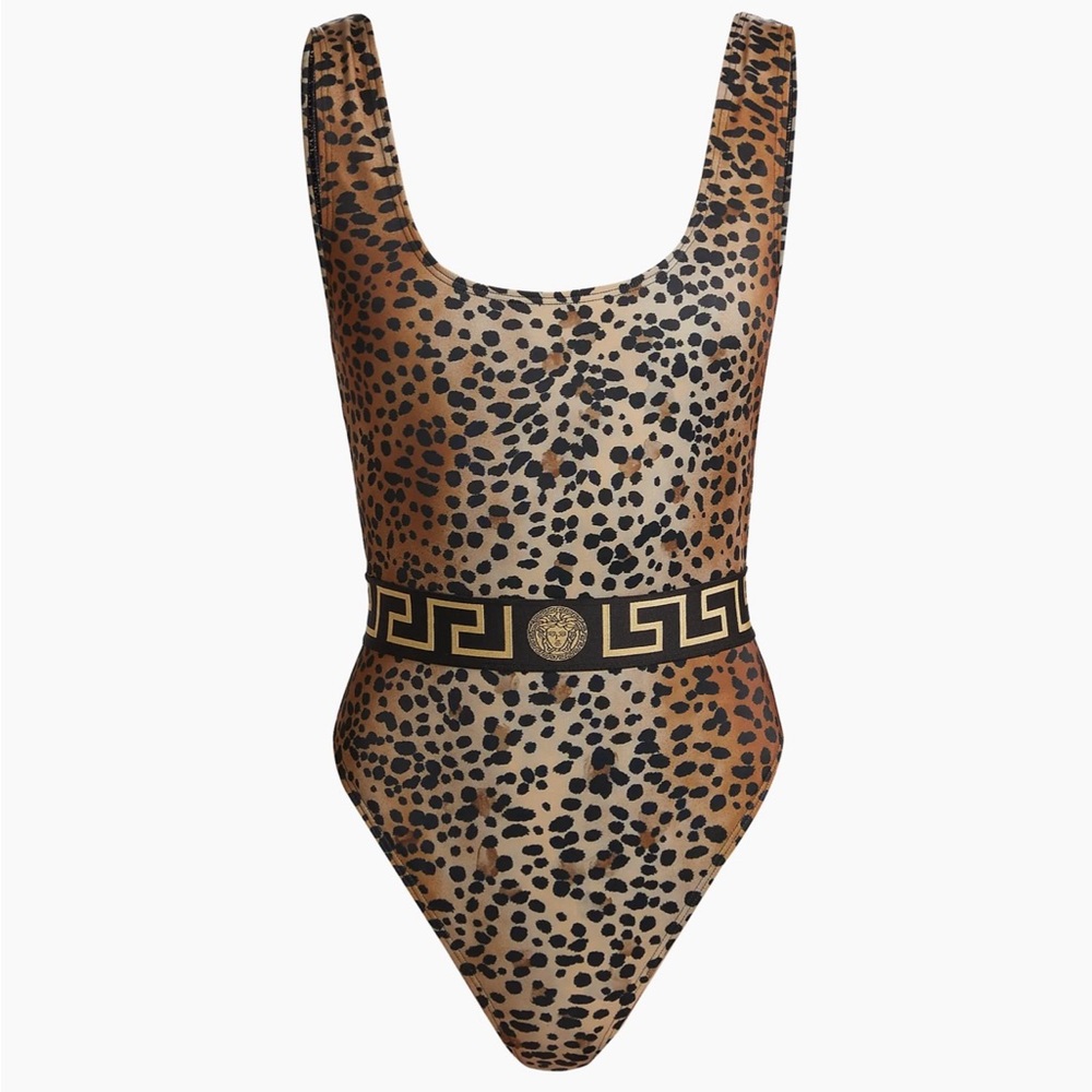 Versace Leopard Print Greca One Piece Swimsuit Size 4 Large